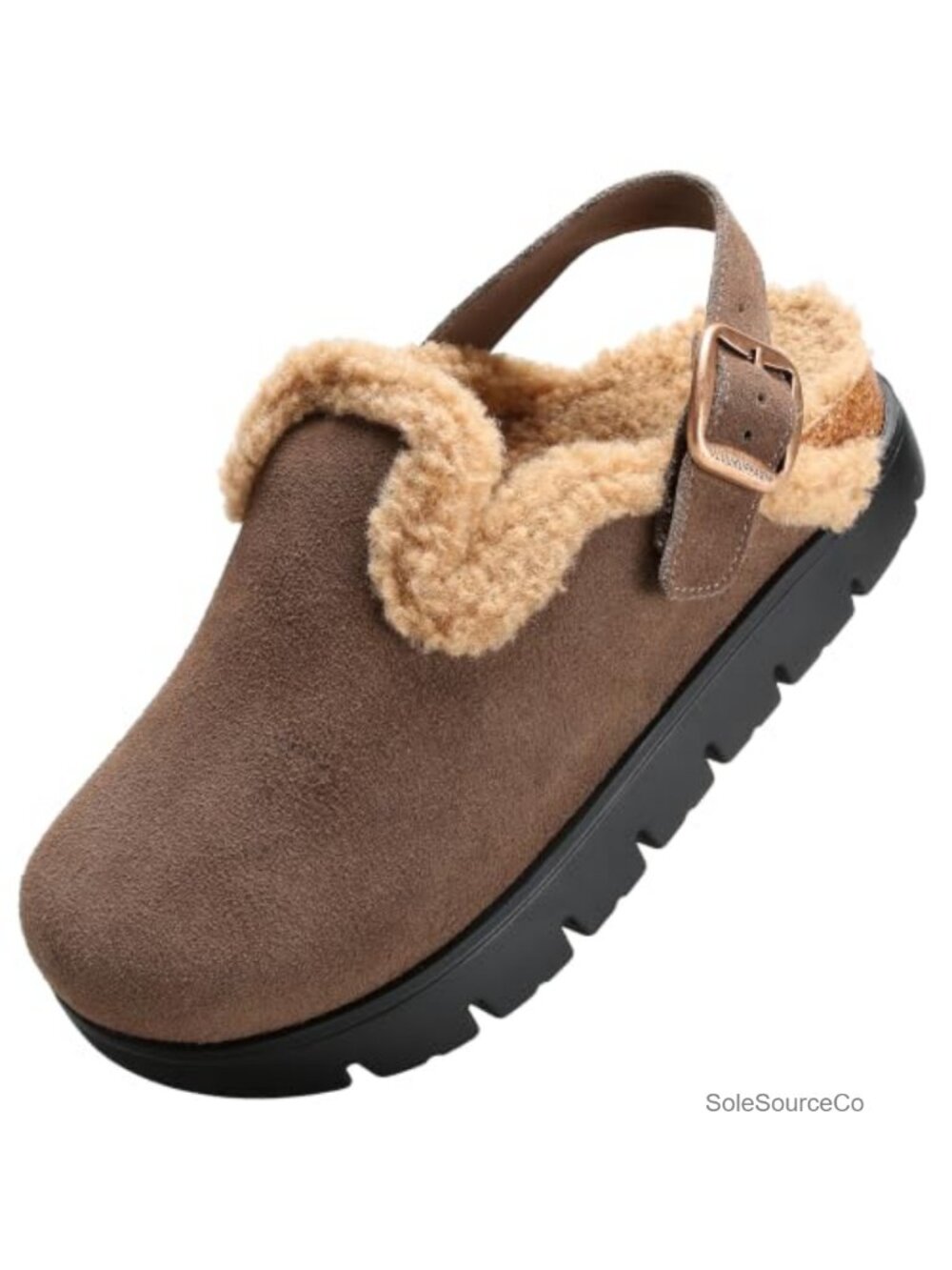 Women Shearling Lining Platform Clogs Adjustable Back Strap